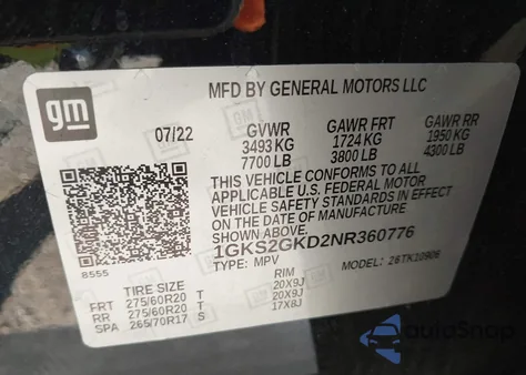 2022 GMC Yukon Xl 4Wd Slt z USA, uszkodzony, nr VIN 1GKS2GKD2NR360776